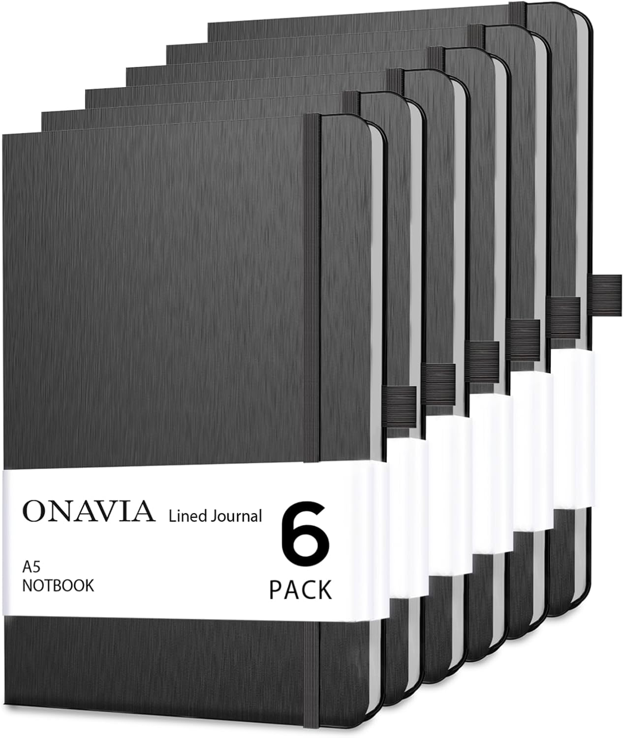 ONAVIA A5 Hardcover Notebook 6 Pack, College Ruled Lined Notebooks for Office, Classroom, Teachers, Students, Meeting Notes, Study and Planning, 160 Pages (80 Sheets), Black
