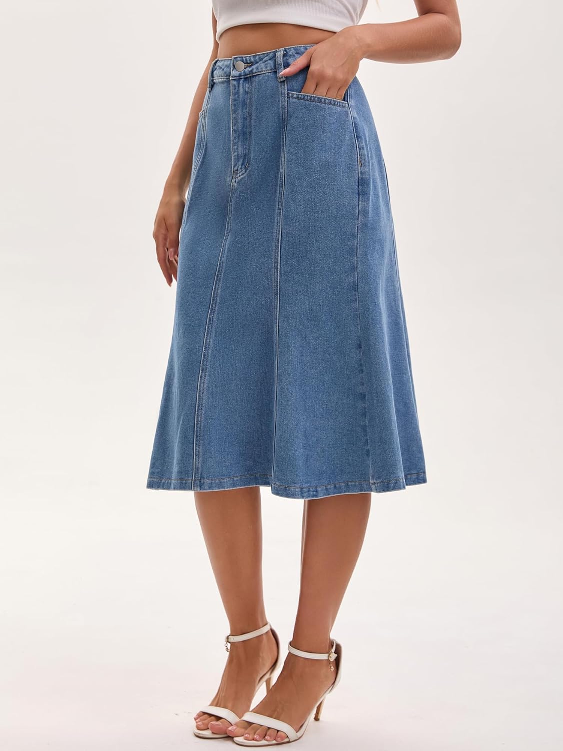 Women's Denim Skirt Casual High Waisted Ruffle Below Knee Fishtail Jean Skirts - Image 2