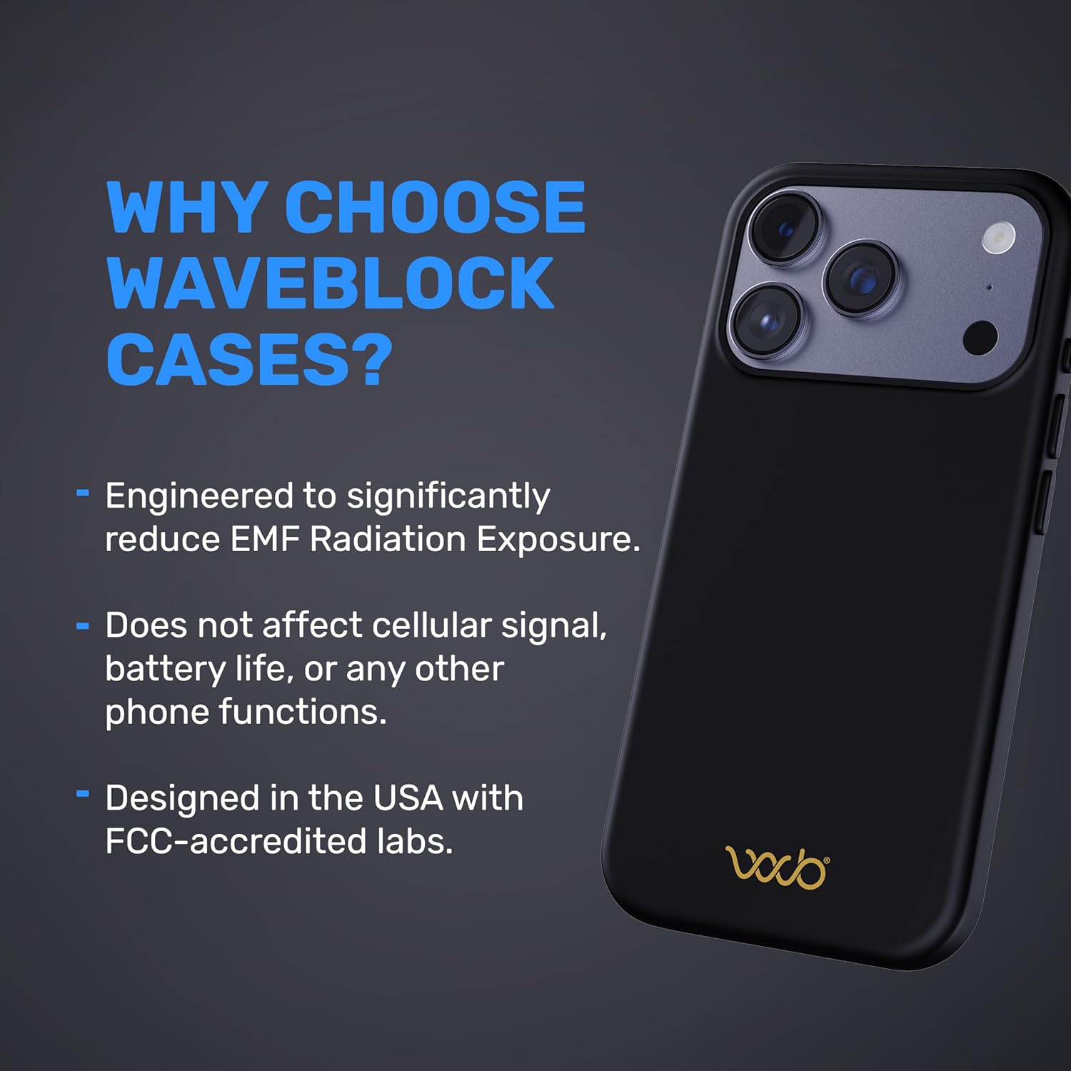 WAVEBLOCK EMF Protection Silicone iPhone Case Compatible with iPhone 17 Pro, Radiation Blocker, 5G Shield Reduction, Lightweight, USA Patented and Tested in FCC Lab, Black