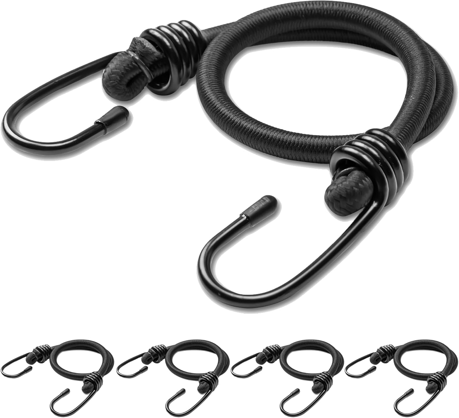 24inch Bungee Cords with Hooks,5Pcs Heavy Duty Extra Strong Outdoor Elastic Rope,Multi-Purpose Elastic Bungee Straps for Luggage,Camping,Tarps,Bike Rack,Outdoor Tent,Weatherproof（Black）