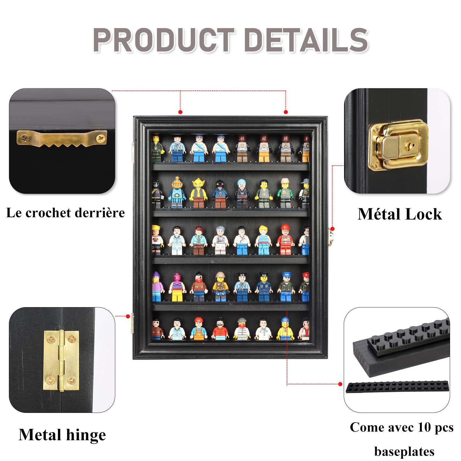 Vitrina de pared para minifiguras, vitrina de madera para minifiguras de Lego, caja de almacenamiento de Lego, vitrina a prueba de polvo para juguetes