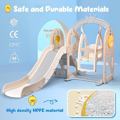 Miniatura 6 de Lischwert Tobogán 3 en 1 para niños con escalador, columpio, juego de tobogán independiente para niños, regalo para niños pequeños, para interiores