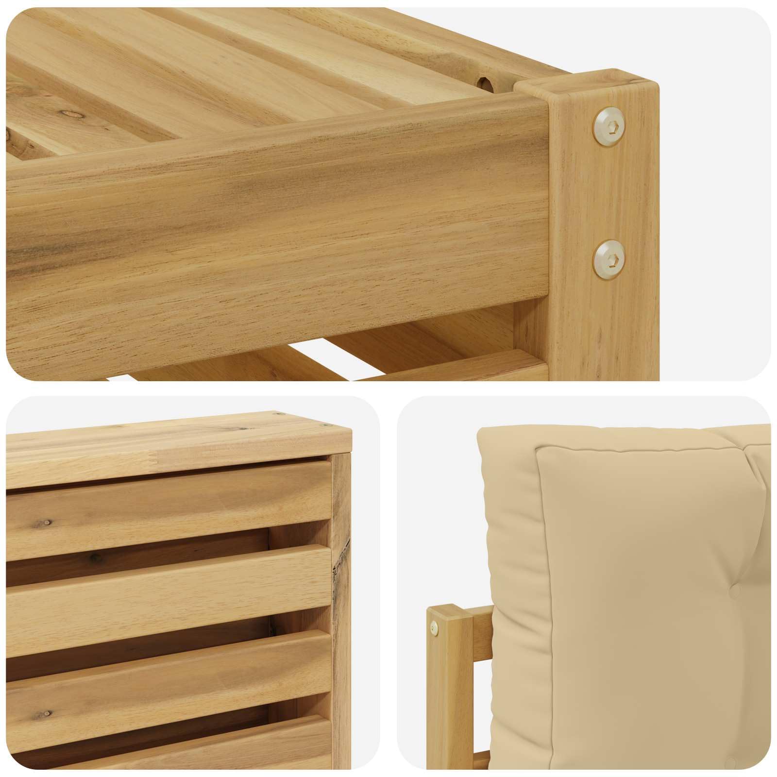 Gartenmöbelset 7-TLG. aus massivem Akazienholz wetterfestes Design für Terrasse Balkon und Garten komfortable Sitzgruppe mit Tisch, Sofas, Stühlen und Kissen für gesellige Außenmomente