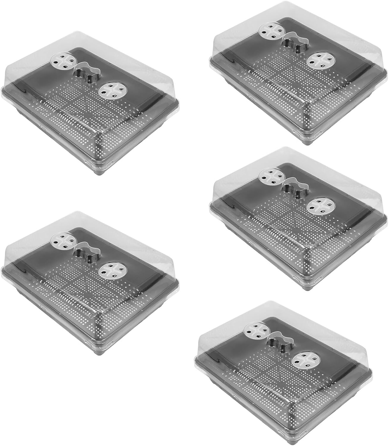 5 Sets Plastic Plant Germination Nursery Boxes with High and Low Lids 35x27.5x7.5cm Greenhouse Seedling Trays for Home Garden Propagation