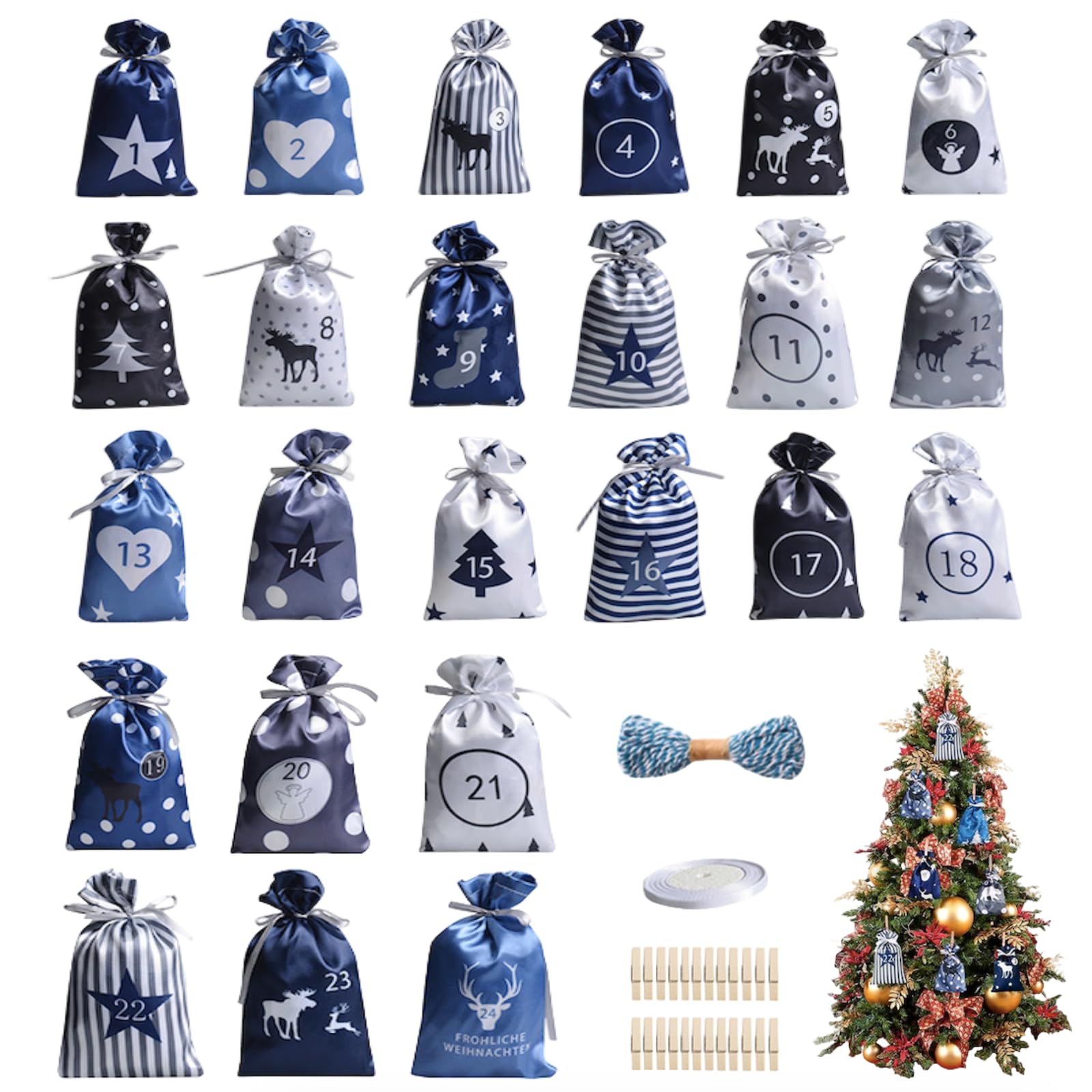 Amazon.com: HIPIHOM Christmas Advent Calendar Bags, 24 Days Countdown ...