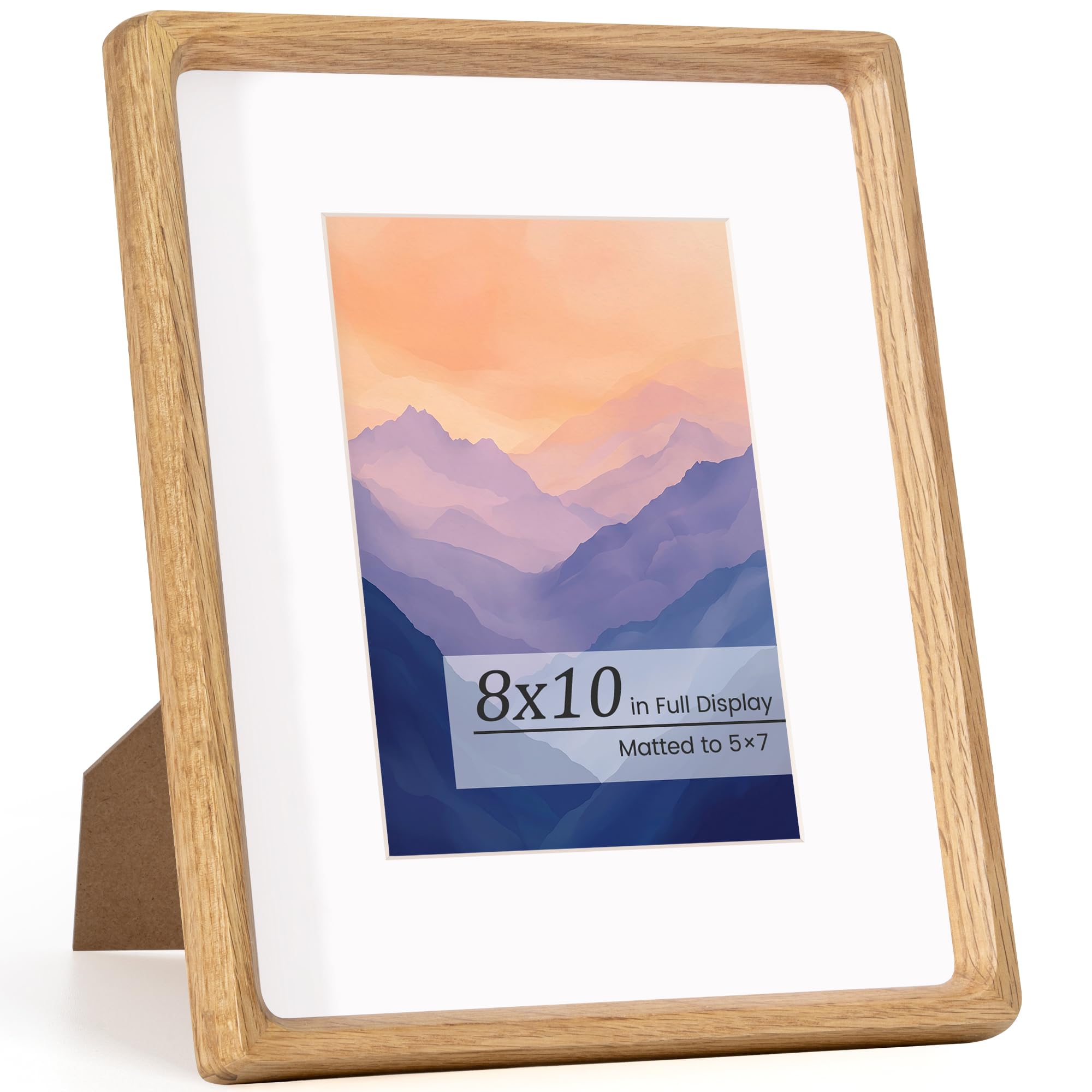 KovaScape Picture Frames, Solid Oak Wooden Frame,Round Corner Hand Craft Photo Frame, 8x10 Matted to 5x7, 8 by 10 Frame with HD Real Glass,Wall or Tabletop Display for Family Picture Artwork