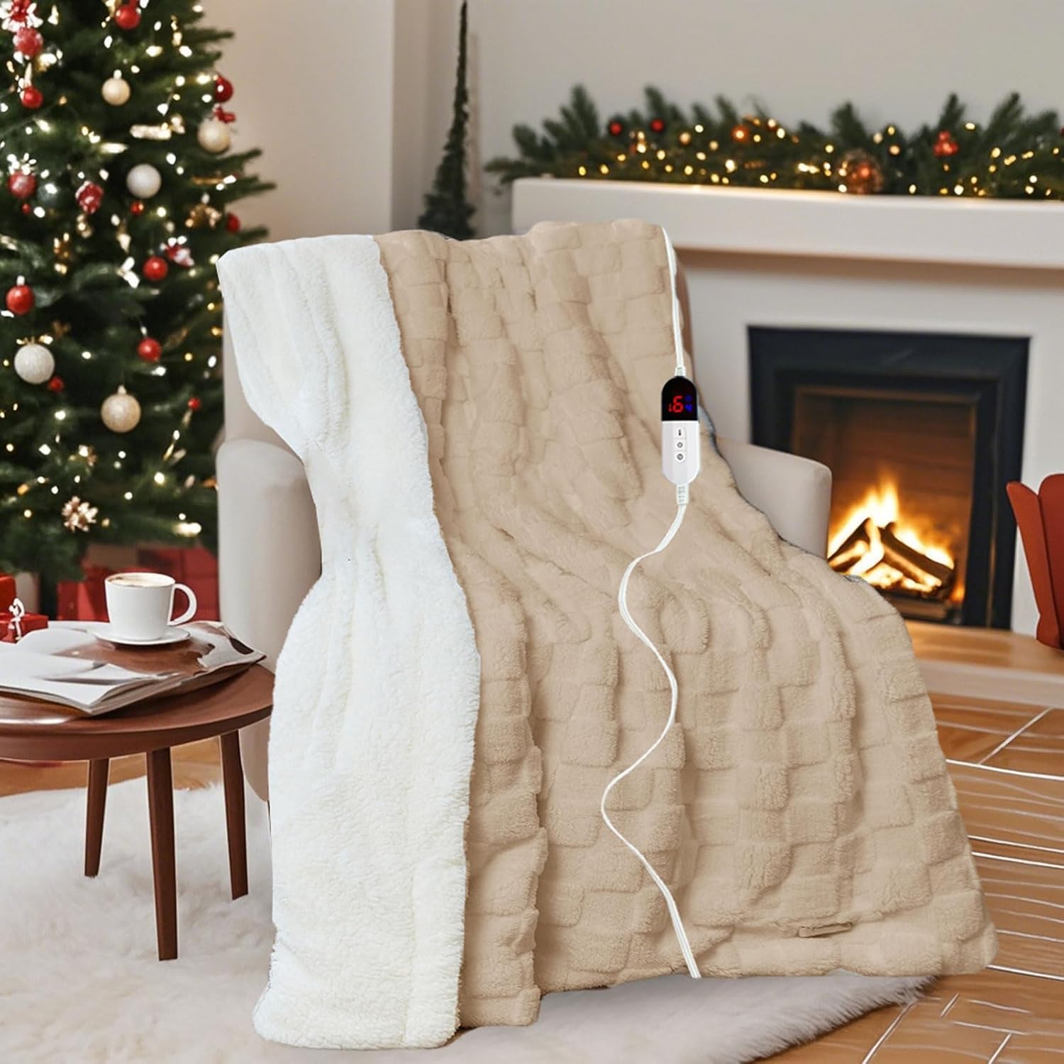 Electric Blanket Throw - Soft Checked Flannel with 6 Heating Levels, 4 Hours Auto-O...