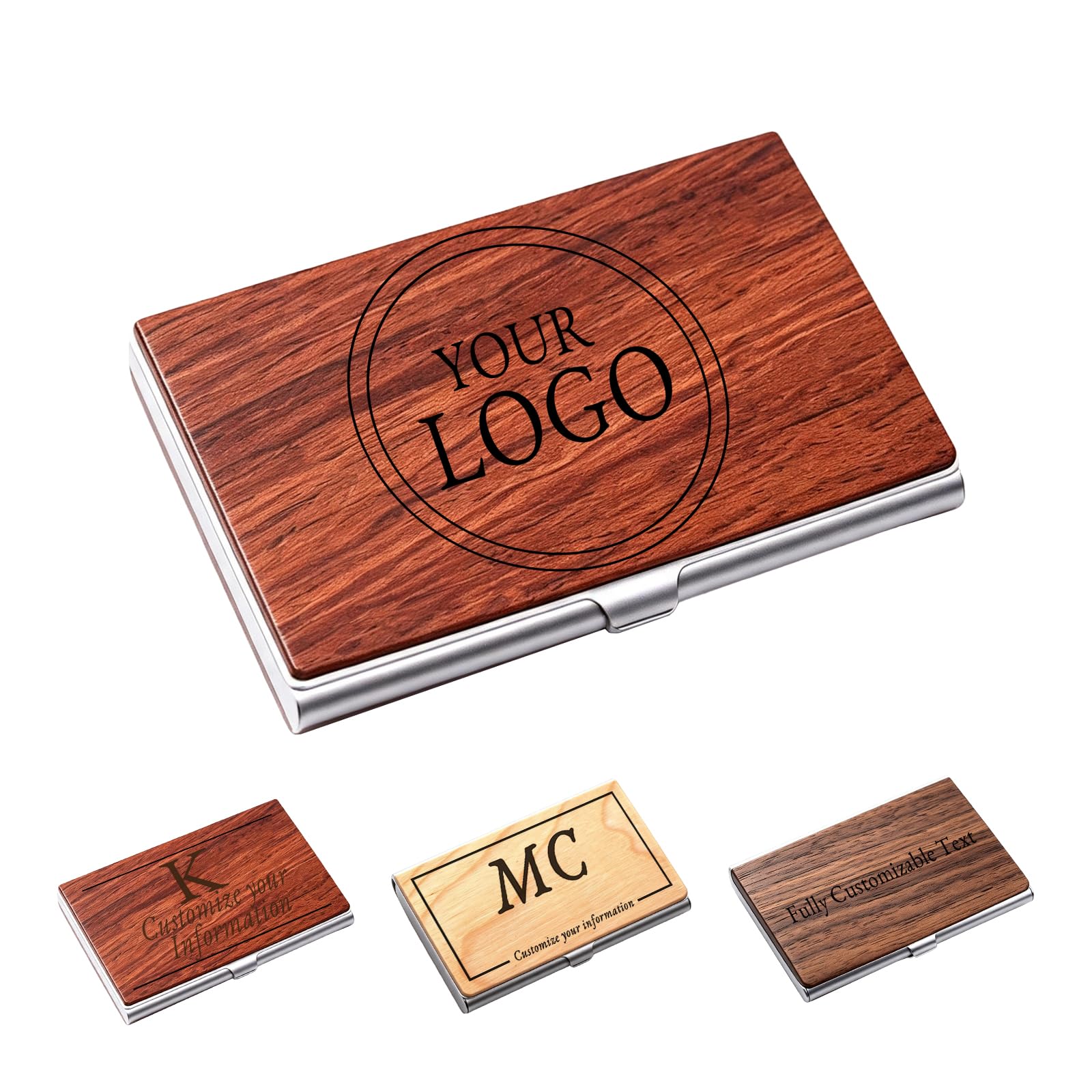 Nozn Custom Wooden Engraved Name Logo Slim Business Card Holder For Men