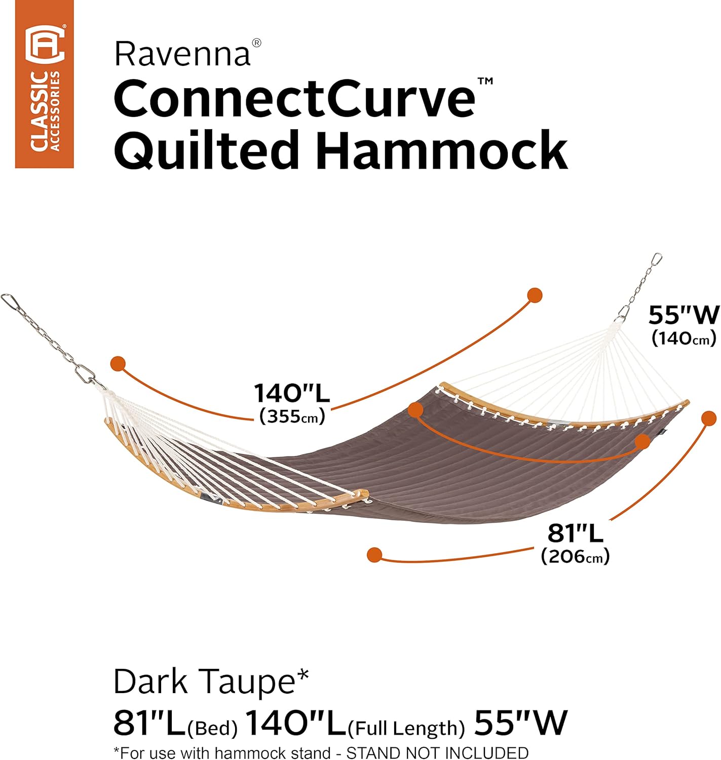 Classic Accessories Ravenna 81 x 55 Inch Quilted Double Hammock, Dark Taupe
