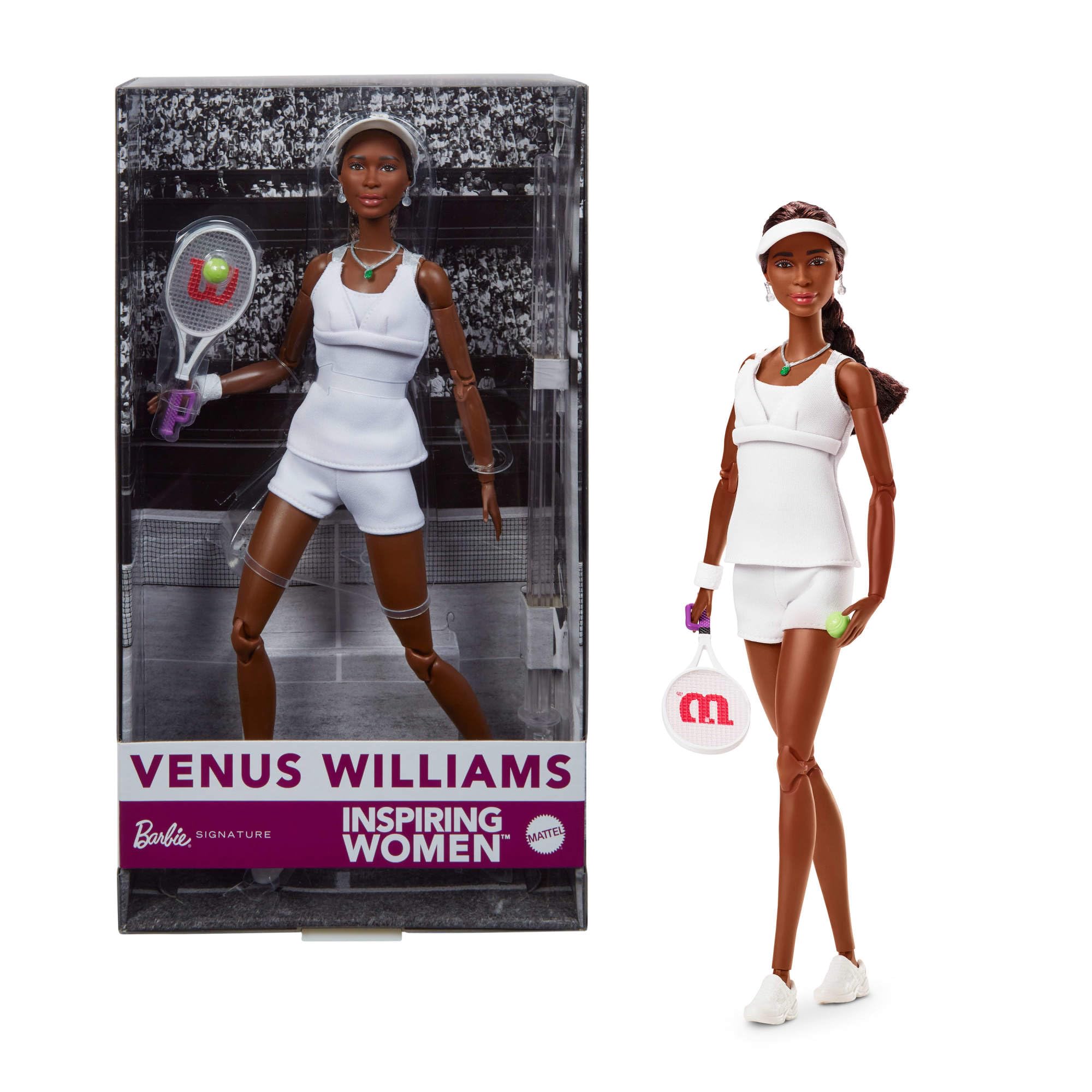 Barbie Signature - Venus Williams Serie Inspiring Women, bambola da collezione con completo da tennis e racchetta inclusa, confezione da esposizione, 6+ anni, HRM49