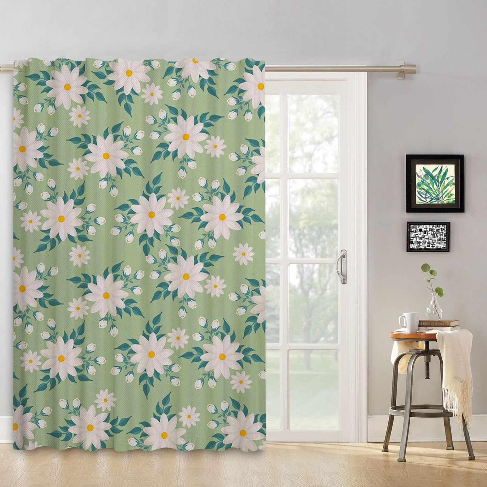 ggaimwf Spring Flower Curtain Green White Floral Botanical Curtain Farmhouse Country Style Window Panel Girl Bedroom Interior Outdoor Garden Front Door Curtains Tape Top 107x160cm 1 Panel - Image 3