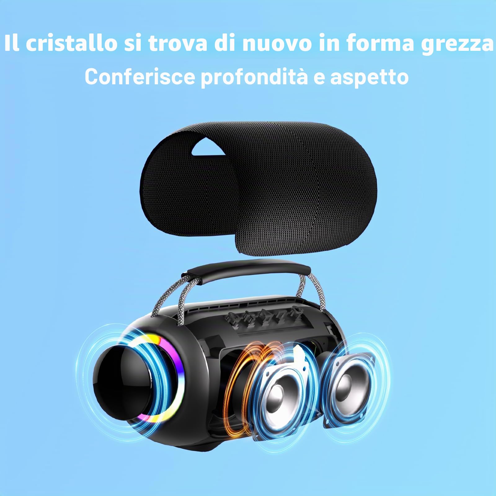 Cassa Bluetooth LED 40W, Autonomia 15 ore per Campeggio e Feste | Suono stereo 40W, spettacolo di luci LED colorate, BT5.3, autonomia 15 ore per feste