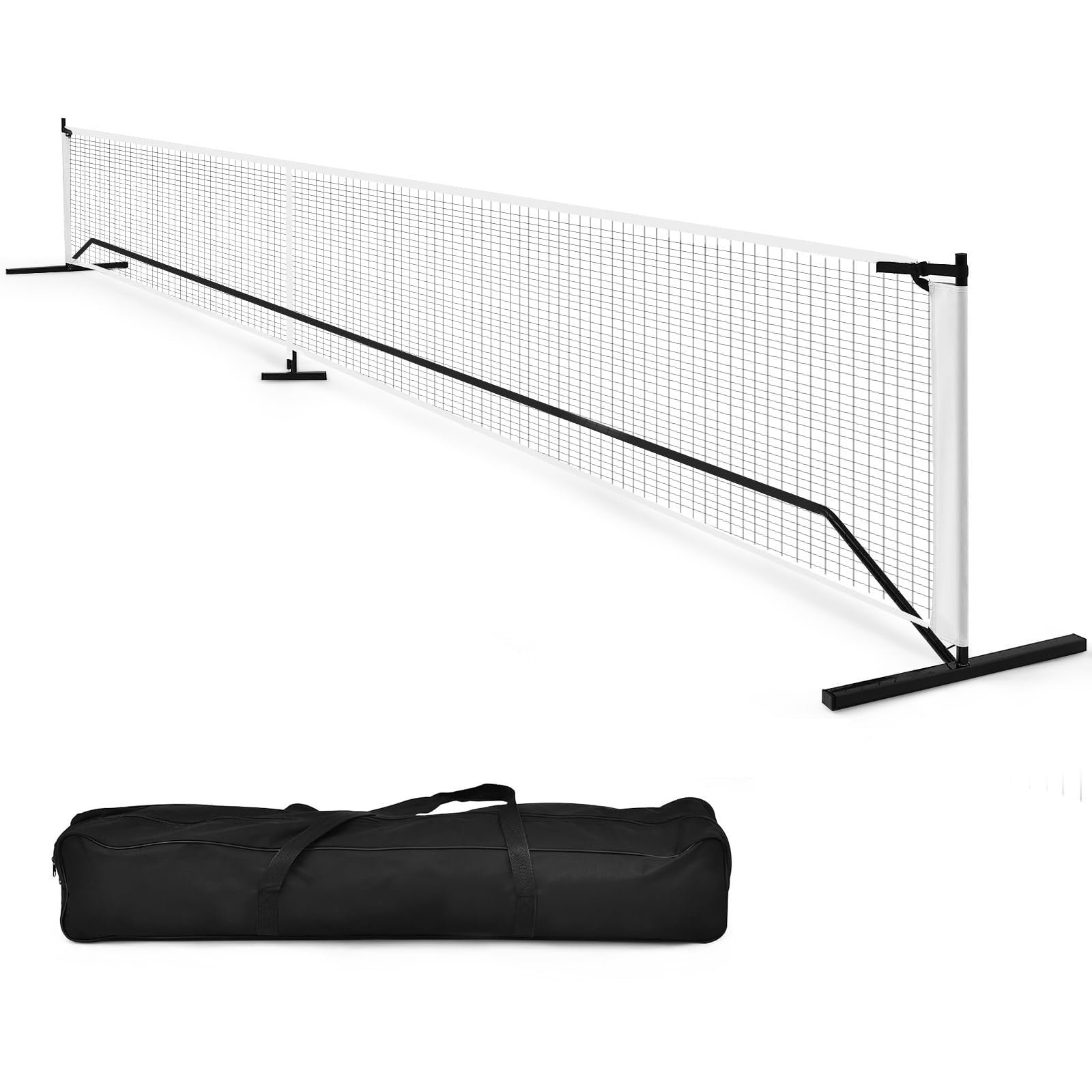 COSTWAY 670 x 92cm Tennisnetz tragbar, Pickleball-Netz in offizieller Größe mit Metallrahmen & Tragetasche, Volleyballnetz Federballnetz Outdoor wetterfest für Kinder Erwachsene