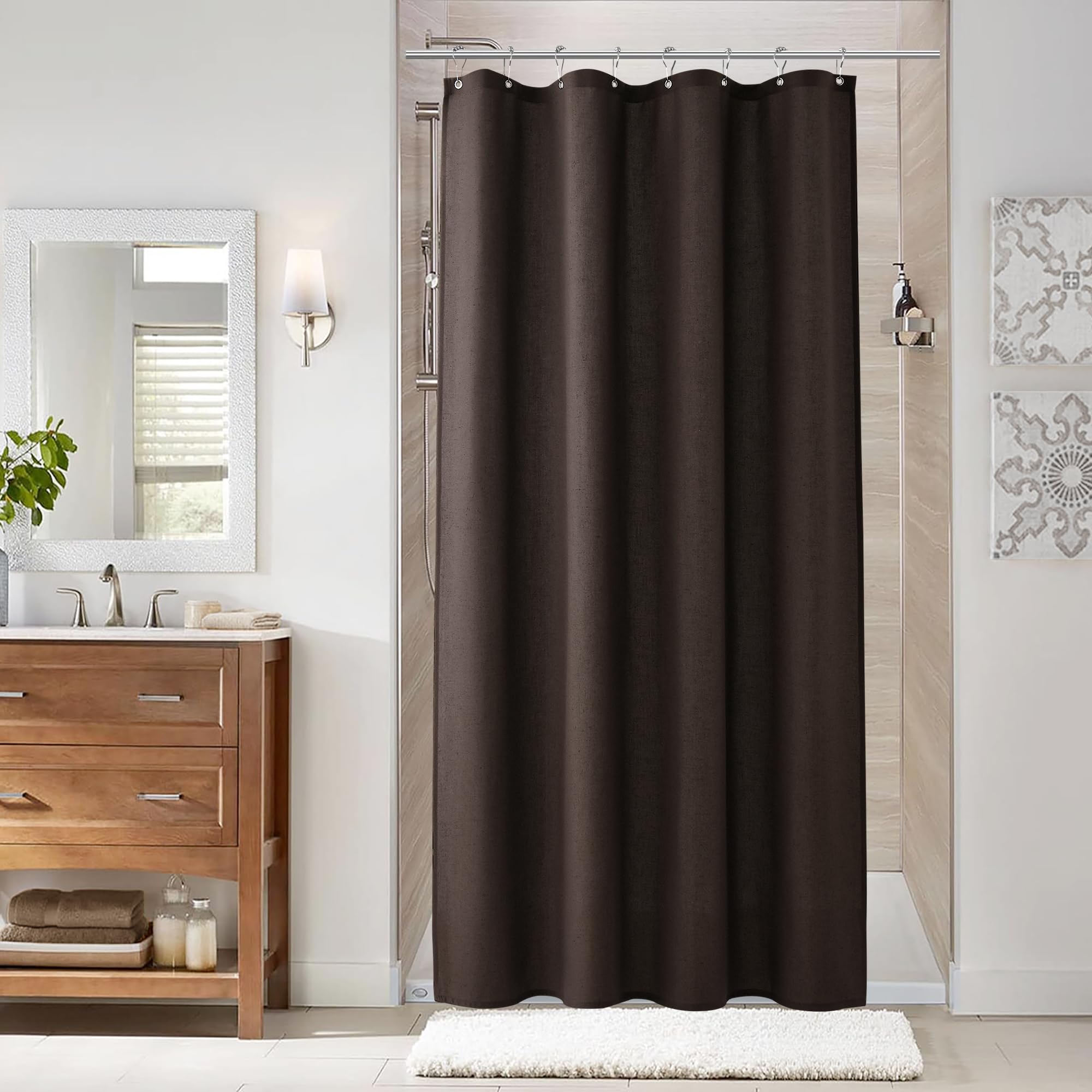 Naturoom Linen Shower Curtain 42x72 Inch for Bathroom Chocolate Brown