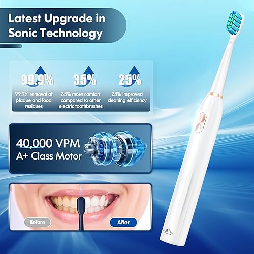 Vista 8 de Cepillo de dientes eléctrico para niños, cepillo de dientes sónico recargable, cepillo de dientes ultrasónico con temporizador, 8 cabezales