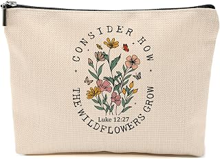 Bible Verse Makeup Bag for Women, Vintage Wildflower Portable Travel Organizer Toiletry Cosmetic Bag with Zipper, Roomy Makeup Bags Skincare Pouches Travel Accessories, Christian Gifts