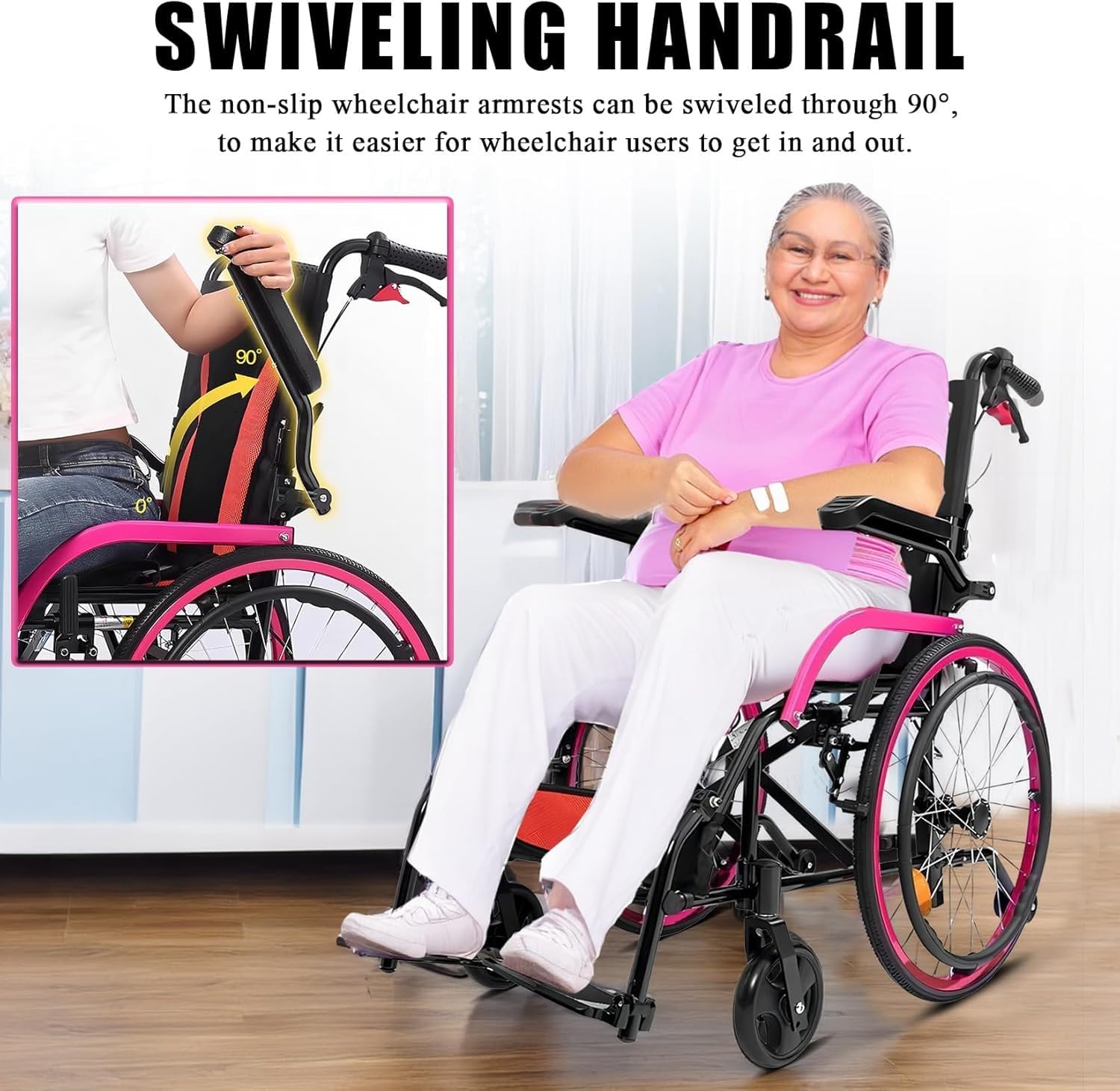 Silla De Ruedas De Viaje Ultraligera,Silla Ruedas Plegable Liviana para El Hogar Y La Carretera,Silla Ruedas Activa Aluminio,Sillas Ruedas Autopropulsadas,Reposabrazos Giratorios
