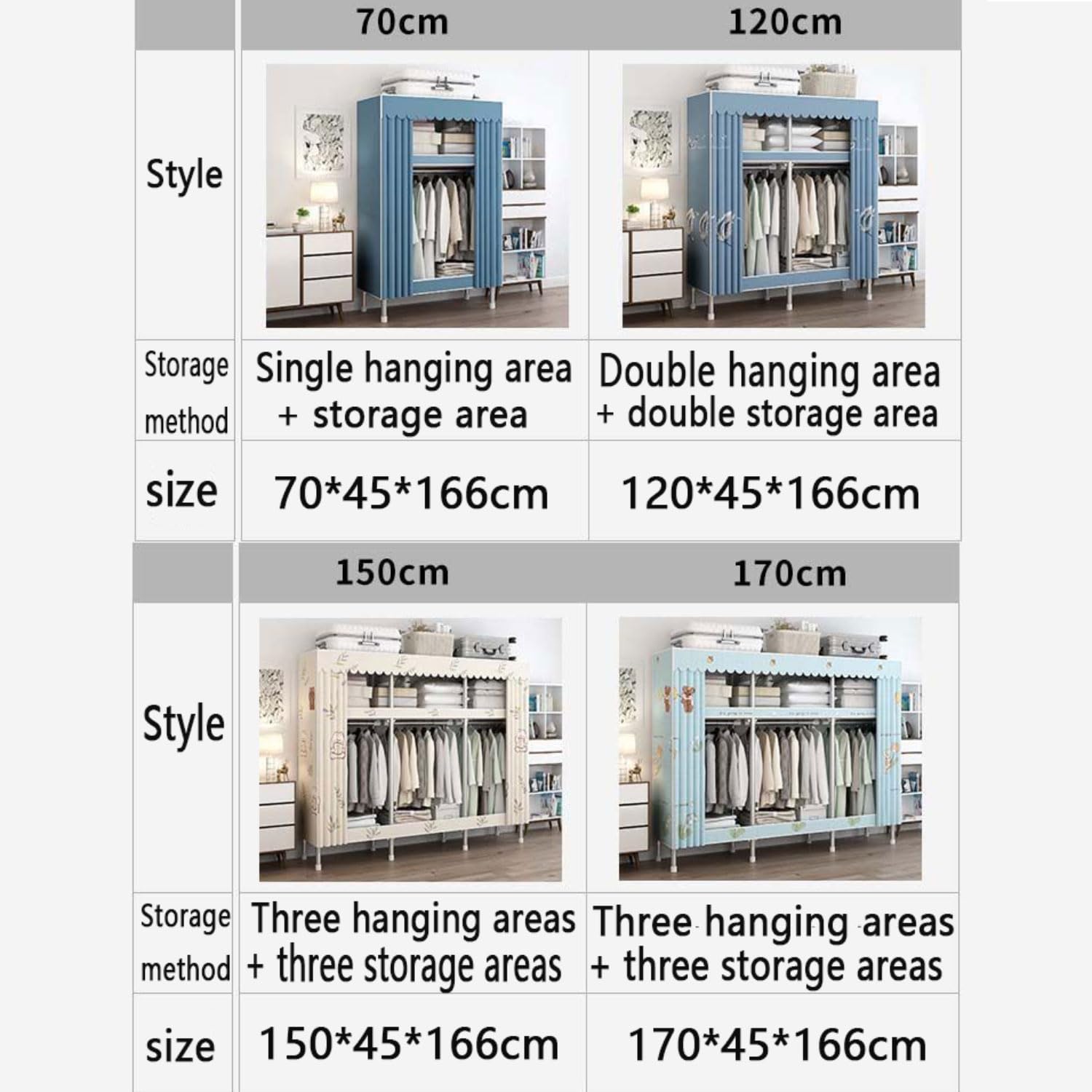 Armadio pieghevole con asta per appendere e mensole, armadio in tela per vestiti portatile, per camera da letto e soggiorno, design salvaspazio