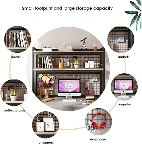 Miniatura 7 de Estantería de escritorio de hierro forjado de 2 niveles, estante de escritorio industrial para computadora, organizador de oficina con tablero