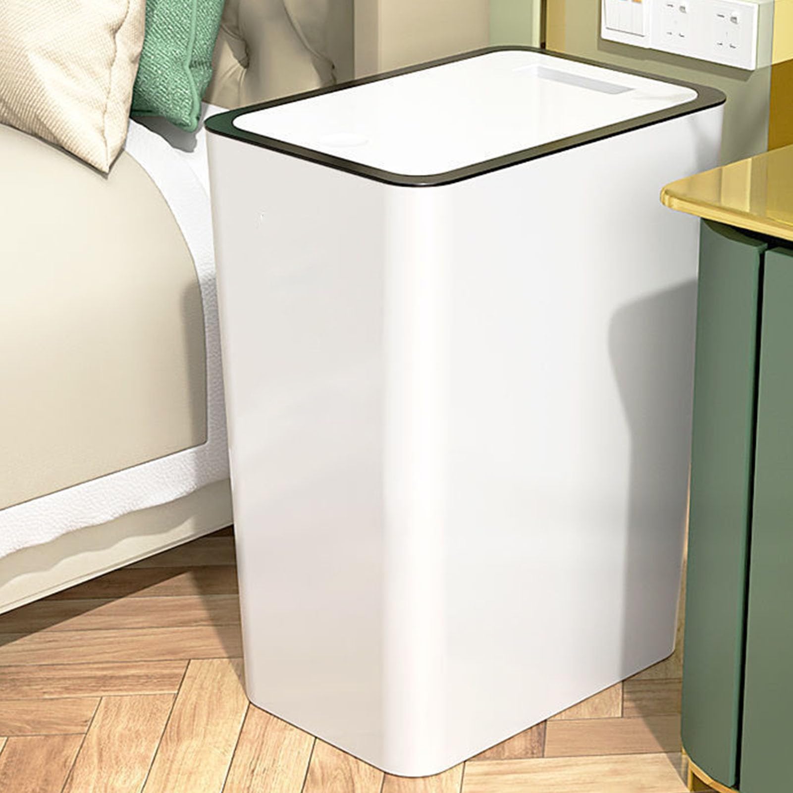 Eujgoov 15 Litri Pattumiera in Plastica con Coperchio Pattumiera Bianca con Pulsante a Pressione per Bagno Toilette