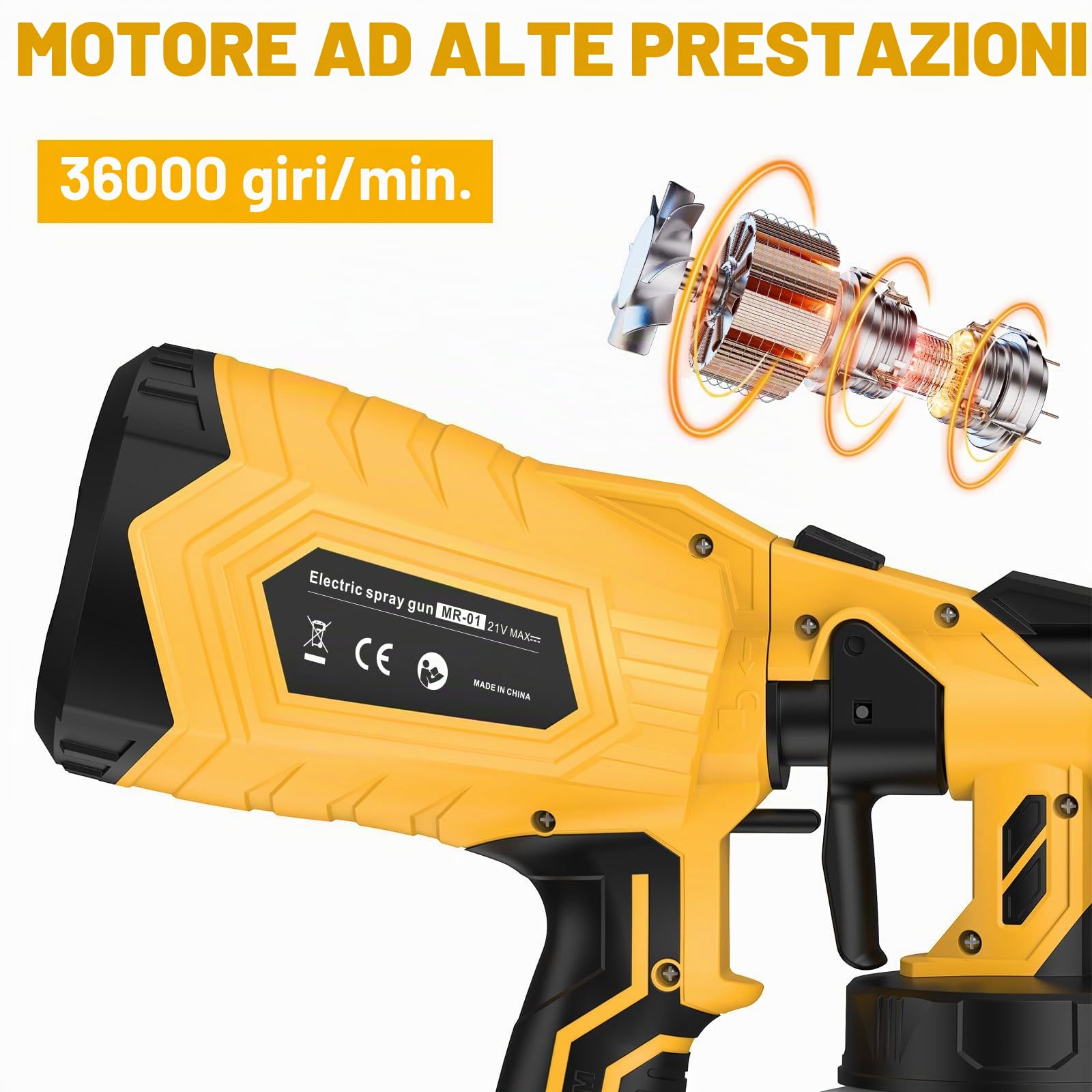 ASUNCELL Pistola Elettrica per Verniciatura, Sistema di Verniciatura a Spruzzo a Batteria con 2X Batterie da 5500mAh, Serbatoio da 1000ml, 3 Ugelli e 3 Modalità di Spruzzo