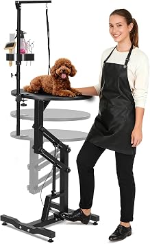 Garvee 24 Hydraulic Lift Dog Grooming Table, Adjustable Cat Drying Rotating Desktop - Foldable, Adjustable Arm, Portable, Non-Slip Grooming Table for Large Small Dogs at Home, Capacity 250LBS