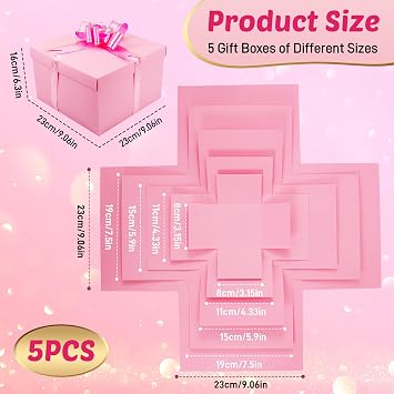JIANTA 5 Layer Explosion Gift Box, DIY Surprise Box (Pink)