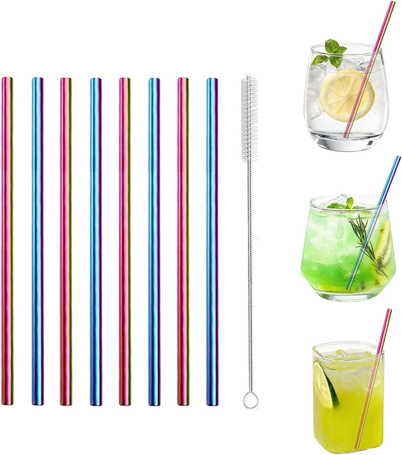 Stainless Steel Straws Short Small Mini Metal Kids 6 Inch Drinking Straw Reusable for Cocktails Coffee Mugs Goblets Bar Party Home Office Restaurant with Cleanning Brush, Colorful 8Pcs