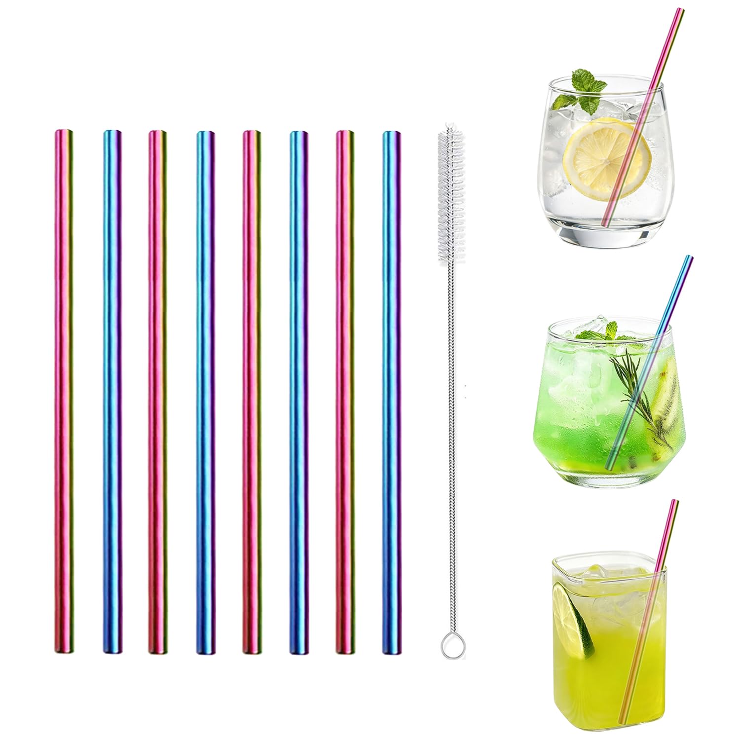 Kurze Strohhalme Edelstahl wiederverwendbar Metall Strohhalm Cocktail Kleine Mini Kurz Trinkhalme für Cocktails Party Zubehör Straws mit Bürste, Bunt 8 Stück Küche, Haushalt & Wohnen