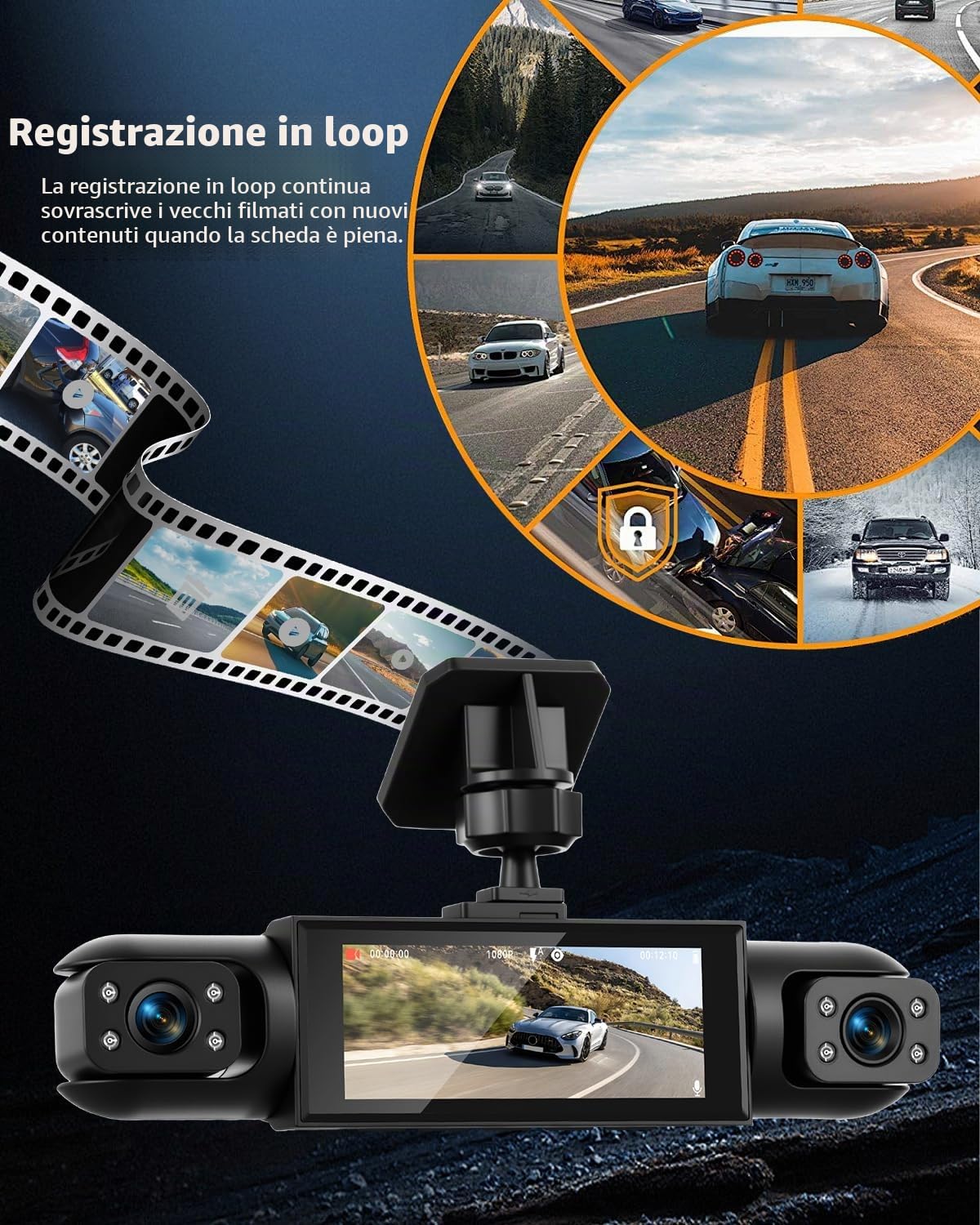 NHOPEEW Dash Cam 4 Canali 1080P per Auto con Telecamere Anteriore e Posteriore