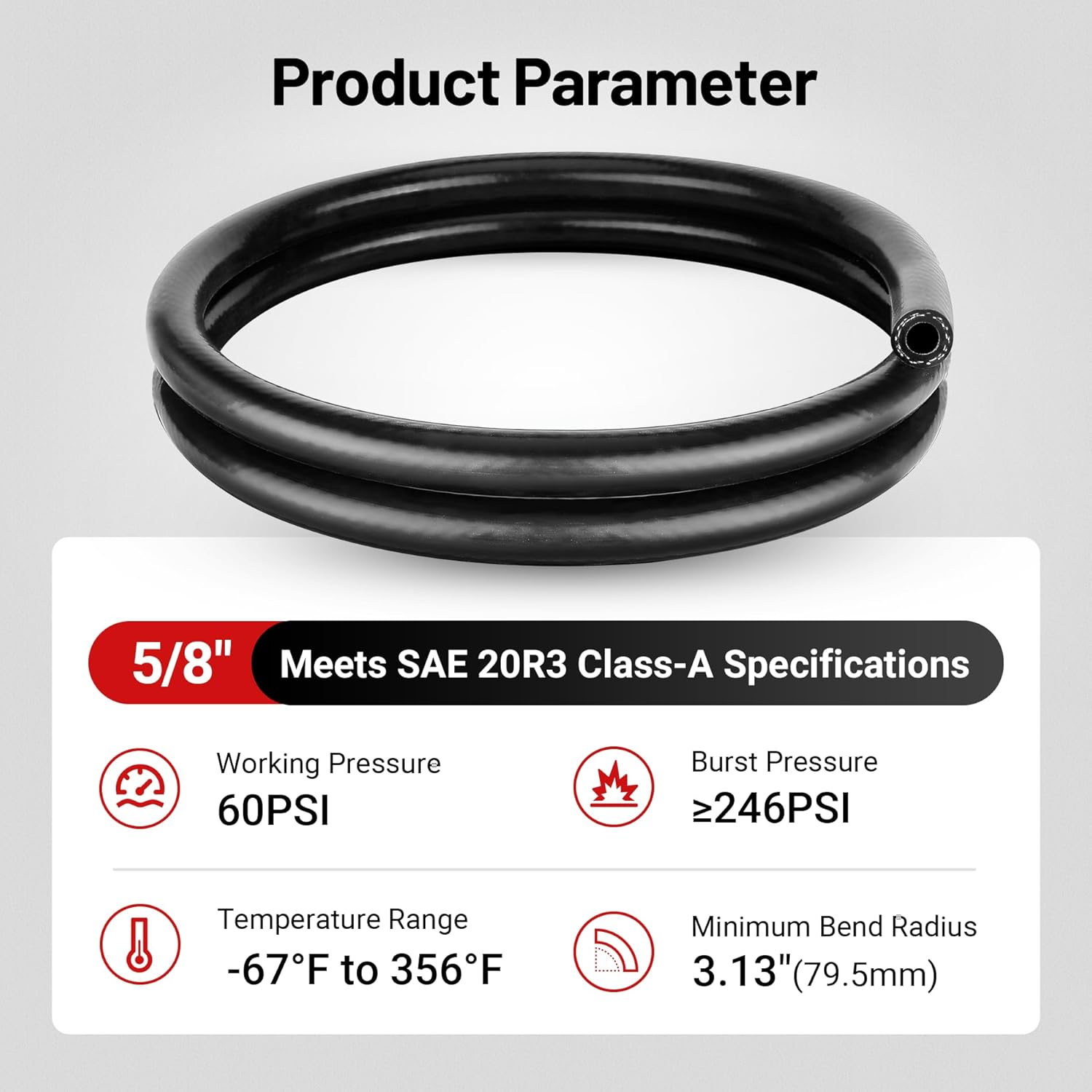 EVIL ENERGY 5/8" 3/4" Silicone Heater Hose Radiator Coolant Hose Straight SAE J20R3 CLASS-A 60PSI 5FT Black