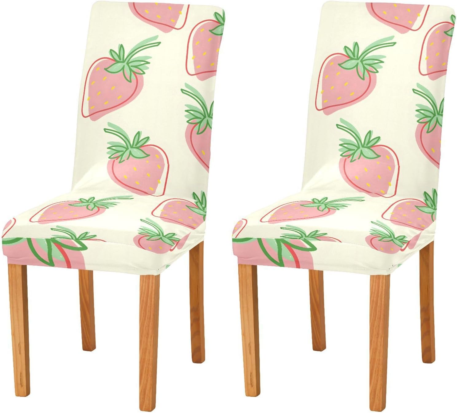 ALAZA Chair Covers for Dining Room, Strawberry Beige Yellow Background Pattern Stretch Chair Cover Sets Chair Protector Removable Washable for Ktichen Restaurant Hotel