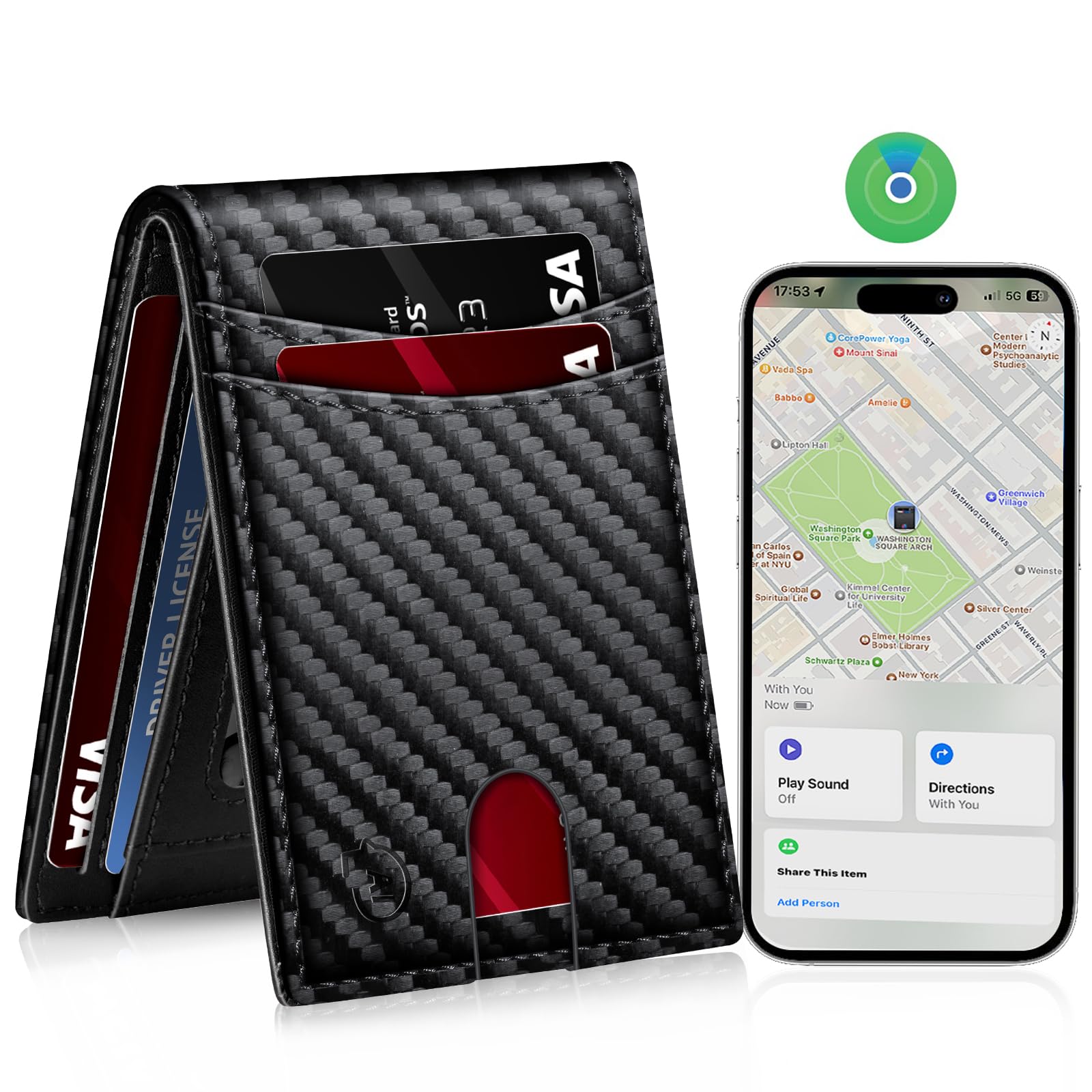 AITRACKTAG Trackable Smart Wallet for men with Wallet Tracker, Wallet with Airtag Air tags Function Work with Apple Findmy?IOS only? (Carbon & Black)