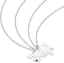 AKA Gioielli® - Necklace for 2 in 925 Sterling Silver Couples Pendant Puzzle with Zirconia, Friendship or Lover Gift, Sterling Silver, Cubic Zirconia