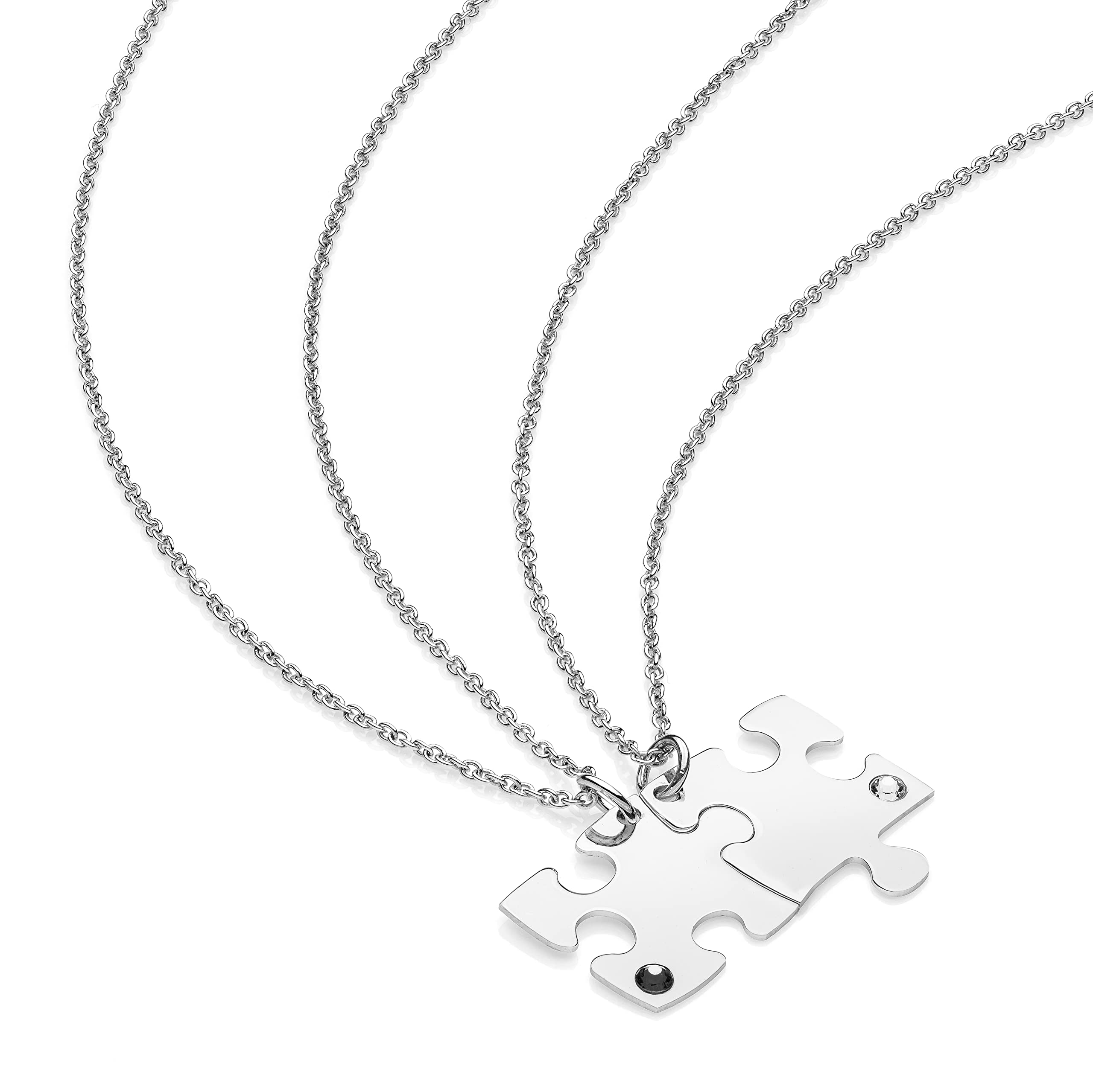 Aka Gioielli® - Collana per 2 in Argento 925 Rodiato con Ciondolo Puzzle Coppia con Zircone, Regalo per Fidanzati o Amici