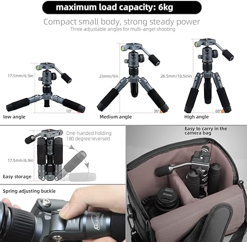 Miniatura 2 de Glorich Mini trípode portátil de mesa de 20 pulgadas con cabeza de bola de 360 grados, trípode de escritorio de viaje pequeño de aleación de