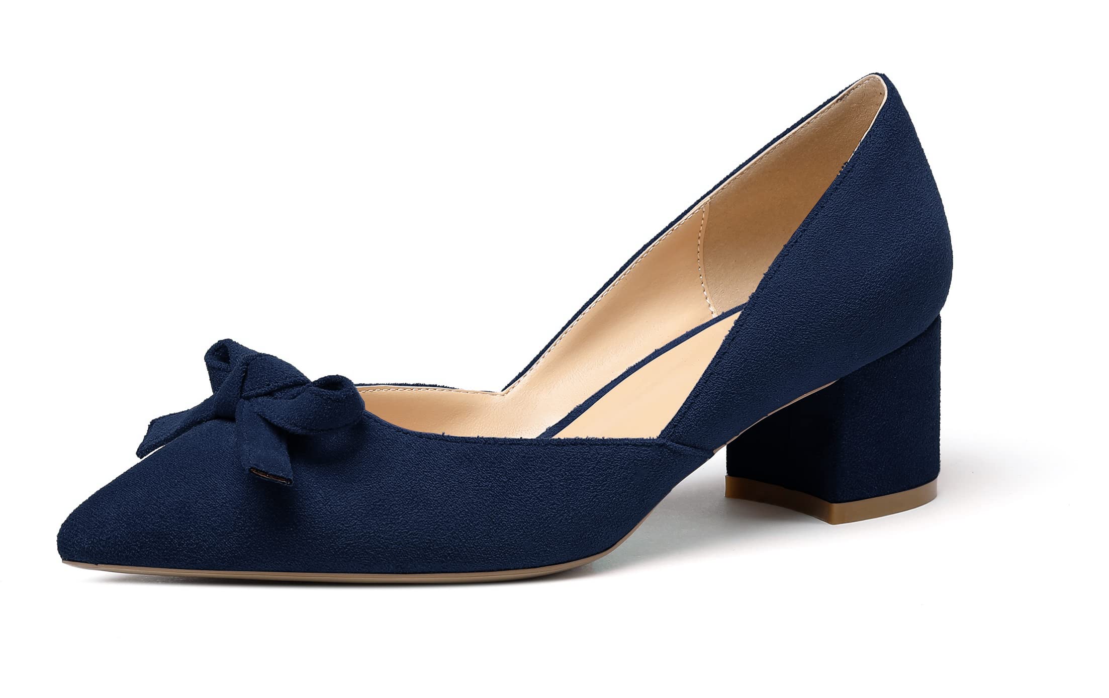Eldof Women's D'Orsay Slip-On Pumps - Pointed Toe Cut Out Block Heel 2" Office Shoes