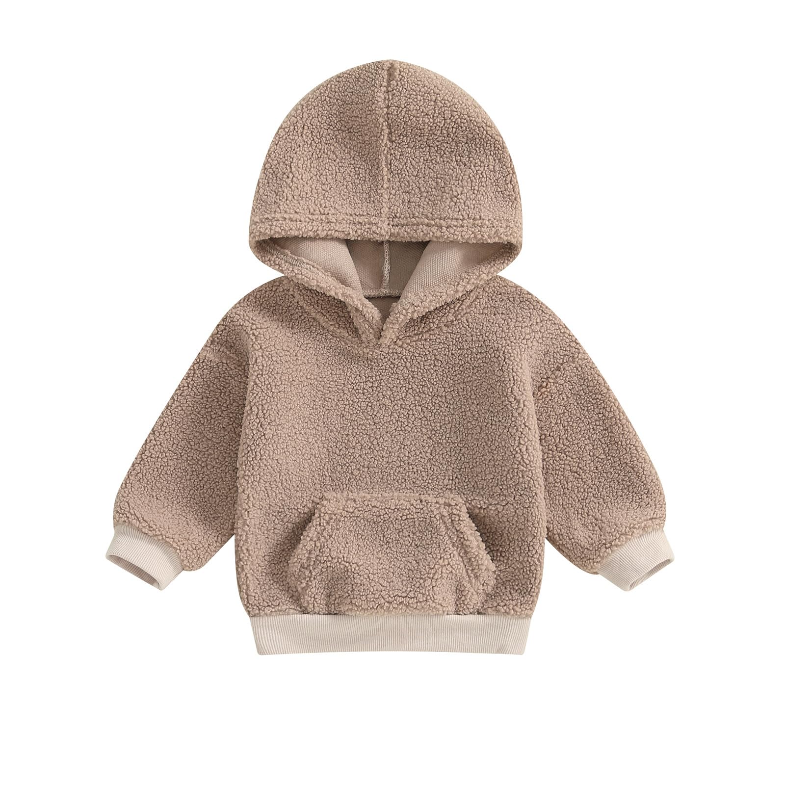 Toddler Baby Girl Boy Winter Clothes Fleece Jacket Hoodie Coat Warm Furry Hooded Jumper Outerwear Tops (Khaki, 4-5 Years)