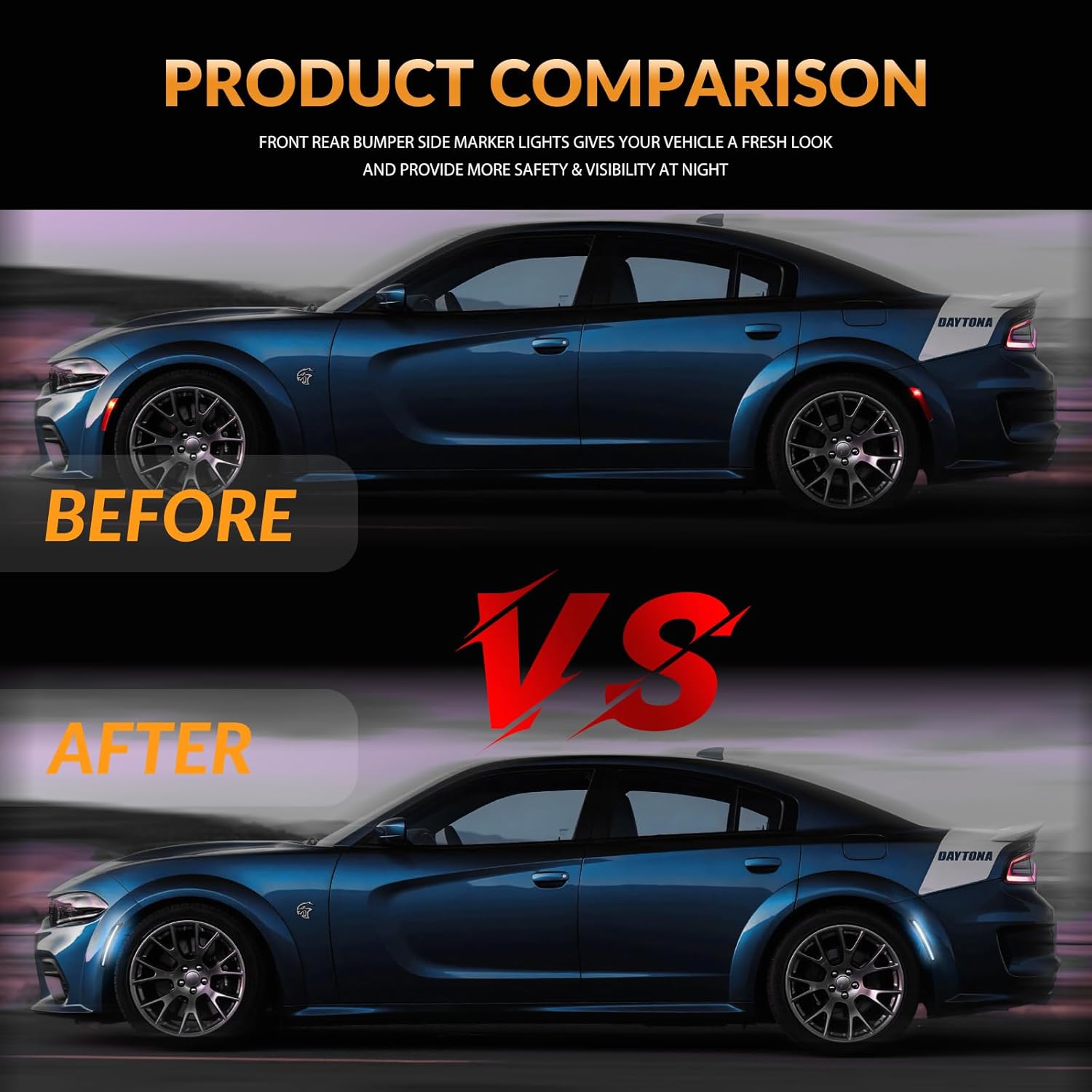 LED Side Marker Lights Front Rear Bumper Parking Signal Lamps for Dodge Charger 2015-2023 Smoked Len, Ice Blue