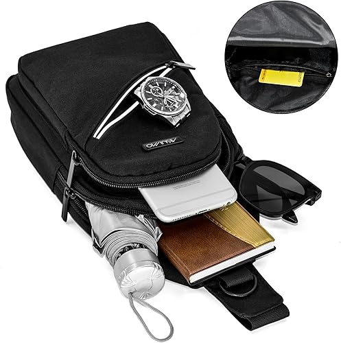 Miniatura 5 de Sling Bag for Men,Nylon Anti-Theft Pocket,Crossbody Bags Trendy,Shoulder Backpack for Work Outdoor Traveling,Black