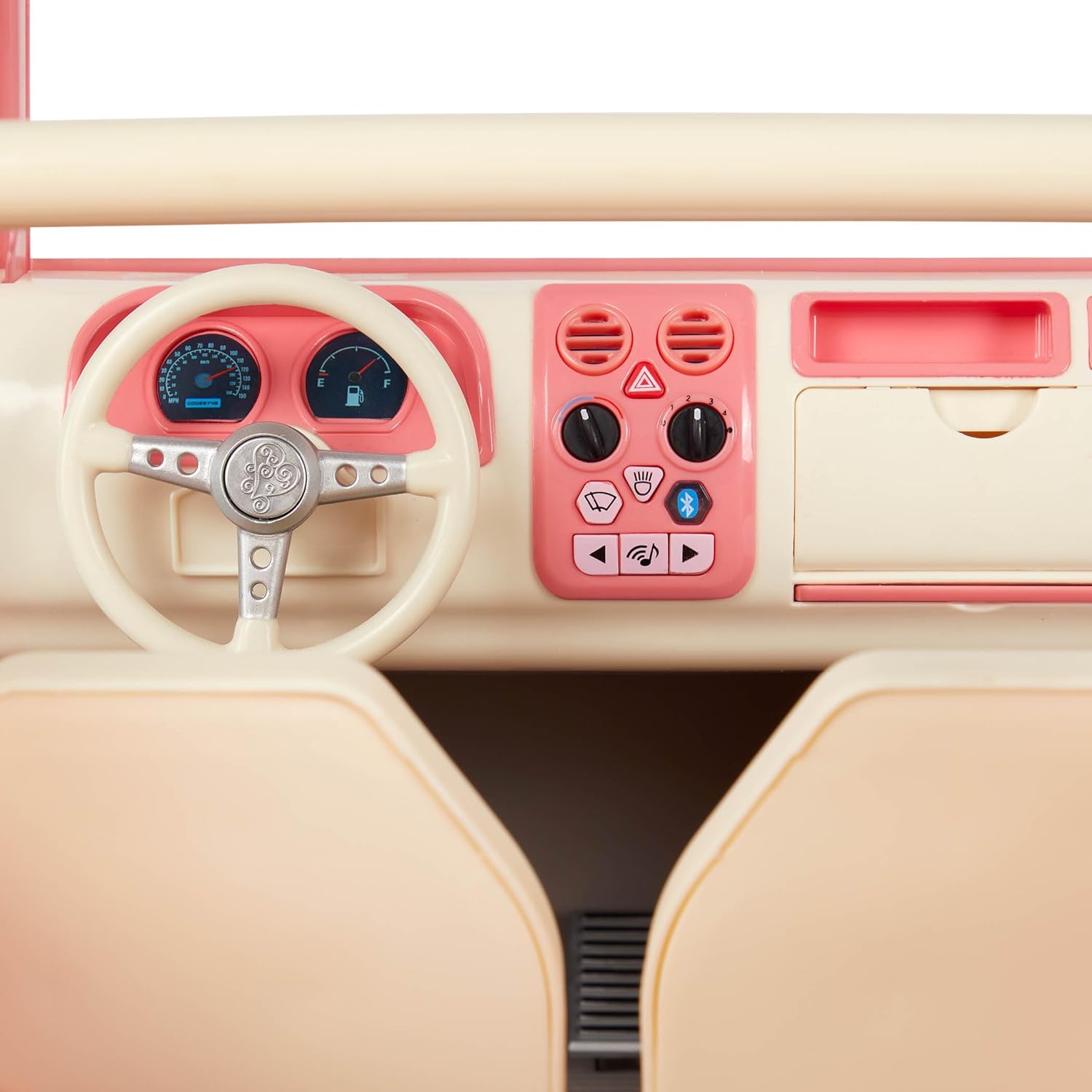 Our Generation OG Off Roader – 4x4 Vehicle Playset for 18-inch Dolls, Beach Themed Vehicle Featuring Surfboard, Salmon Pink Car, Working Lights, Wipers, Speakers, Realistic Play