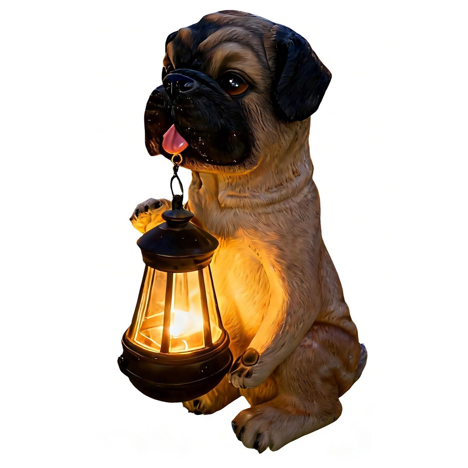 Statue de chiot en résine avec lumière solaire automatique pour l'allée du jardin