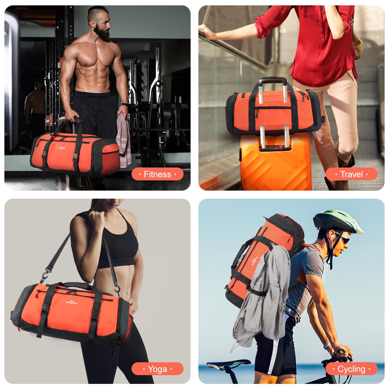 Bolsa Deporte Hombre, 36L Mochila Gimnasio Hombre, Bolsa de Viaje Mujer Impermeabile Oxford con Compartimento para Zapatos, Compartimento para Artículos Húmedos y Capa Aislante (Naranja)
