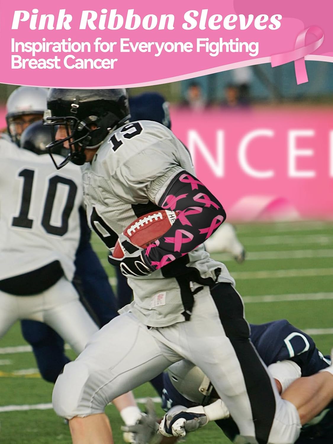 PAMASE Breast Cancer Awareness Arm Sleeves - Pink Ribbon Cooling Sun Protection Cover for Adults Outdoor Sports Football