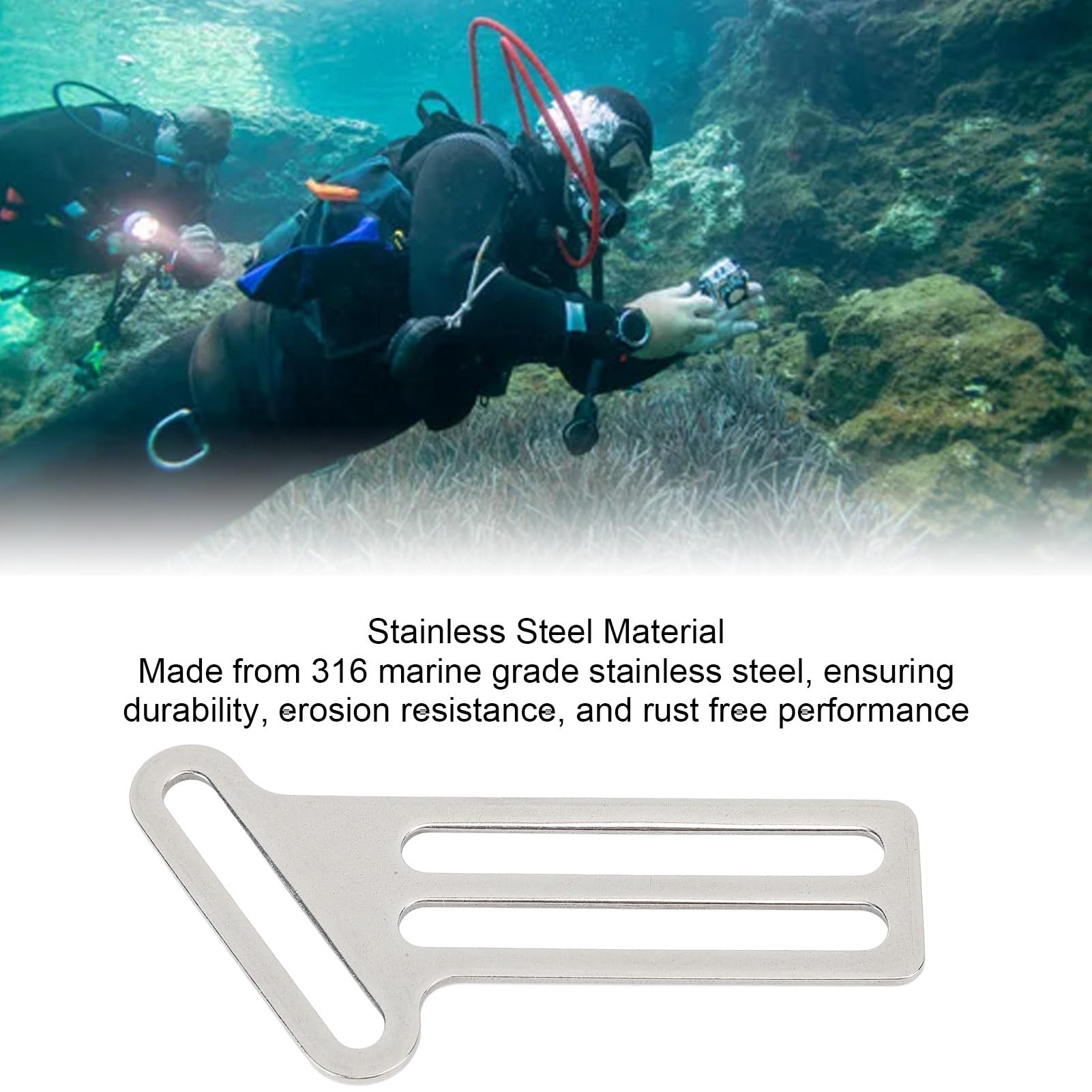 Syrisora Diving Sidemount BCD Fixing Buckle Rope Retainer 316 Stainless Steel T Shaped Diving Side Mount Webbing Strap Keeper for BCD Accessories