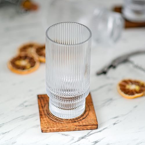 Miniatura 7 de Greenline Goods Ripple - Juego de 4 vasos de cocina modernos de 12 onzas, vasos vintage únicos para bodas, cócteles o bar moderno