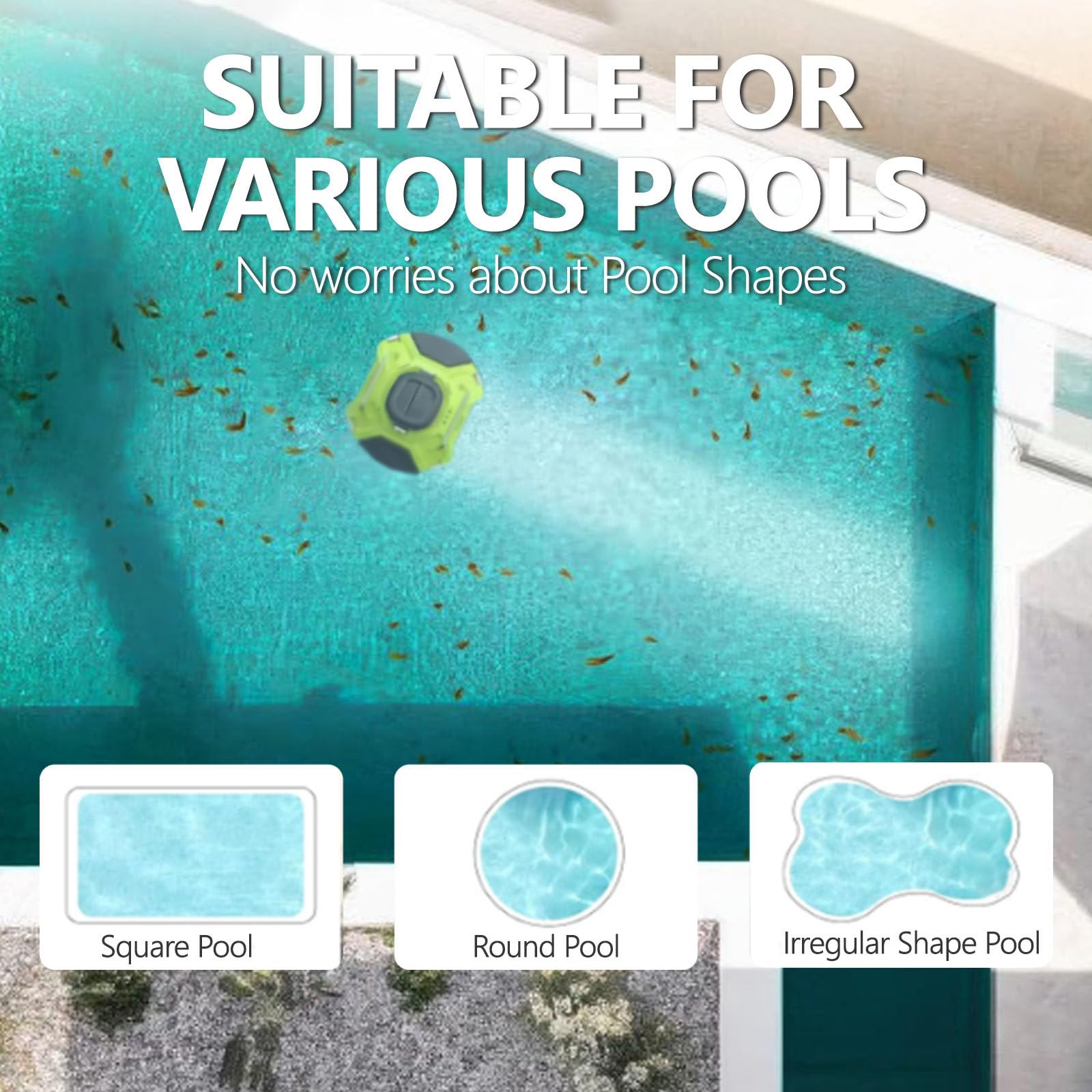 Robot pulitore per Piscine Senza Fili, aspirapolvere Automatico per Piscine, Durata della Batteria Circa 110 Minuti, Dock Automatico, Robot pulitore per Piscine Piatte