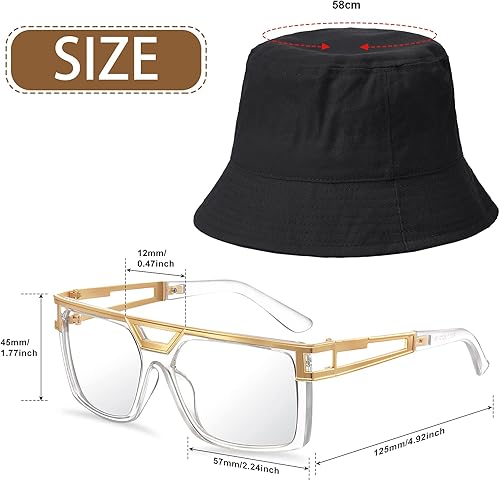 Miniatura 2 de Disfraz de Halloween de los años 8090, kit de disfraz de hip hop, accesorios de rapero, sombrero de pescador, gafas de sol, cadena de cuerda de oro