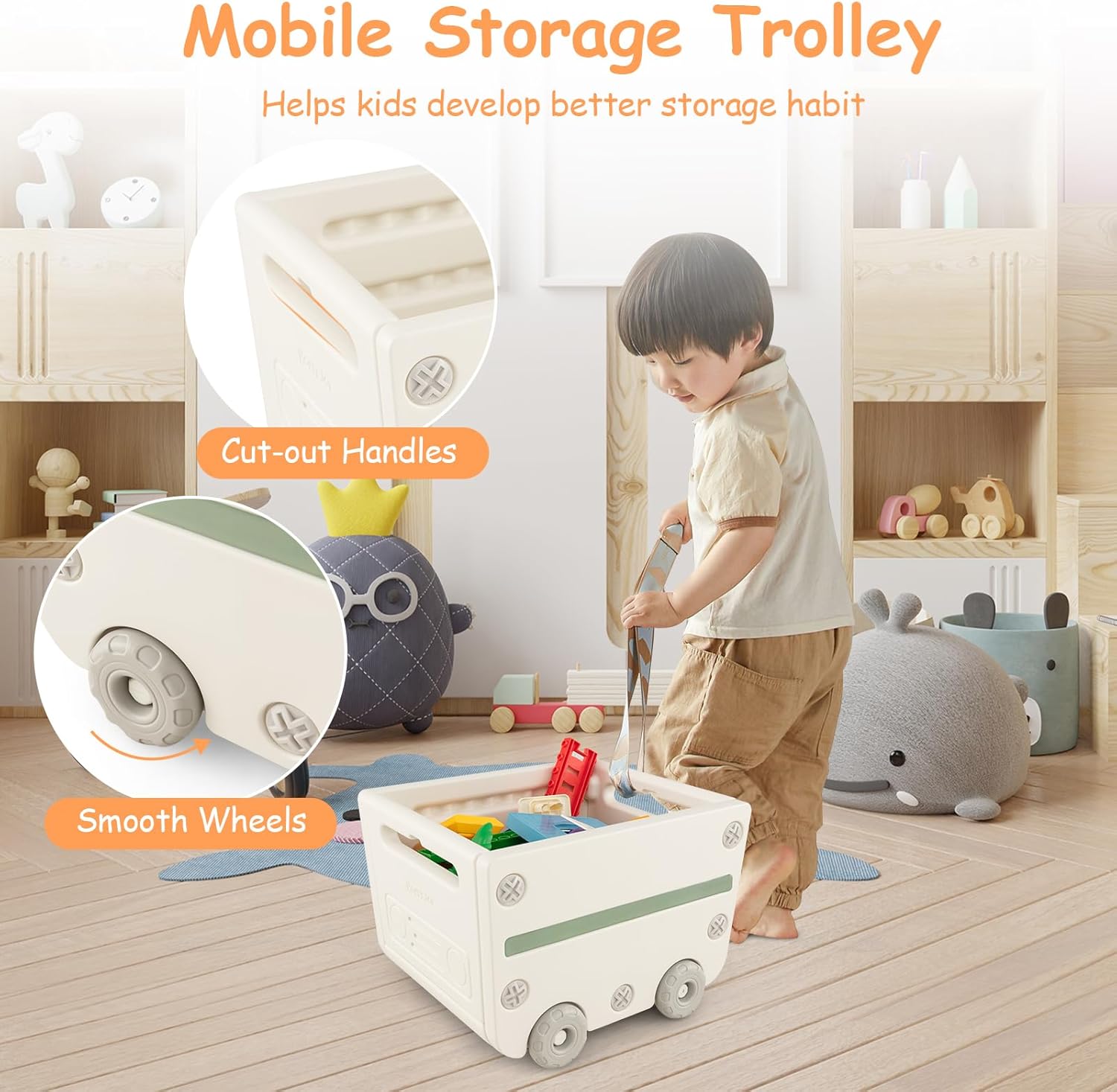 Costzon Kids Toy Storage Organizer and Bookshelf, Multipurpose Shelf with Removable Storage Bins & Cabinet, Side Bookshelves, Toy Shelf for Kids Bedroom, Playroom, Nursery, School - Image 6