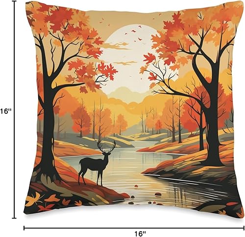 Miniatura 4 de Fall Dear Pattern - Almohada de hojas de color otoñal, 16 x 16 pulgadas, multicolor